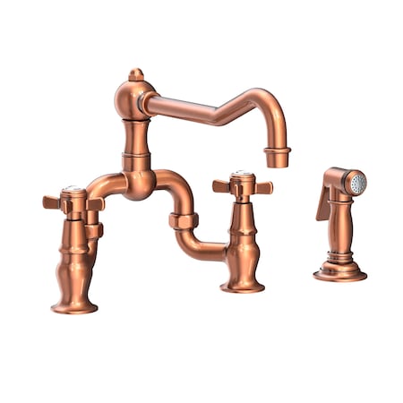 Newport Brass Kitchen Bridge Faucet With Side Spray in Antique Copper 9451-1-08A